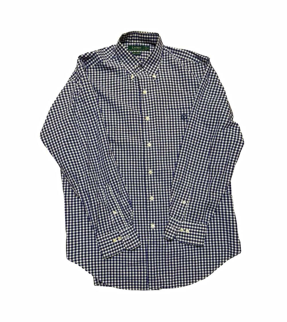 Lauren Ralph Lauren Classic Fit Blue/White Gingham Cotton Easy Care 16 32/33